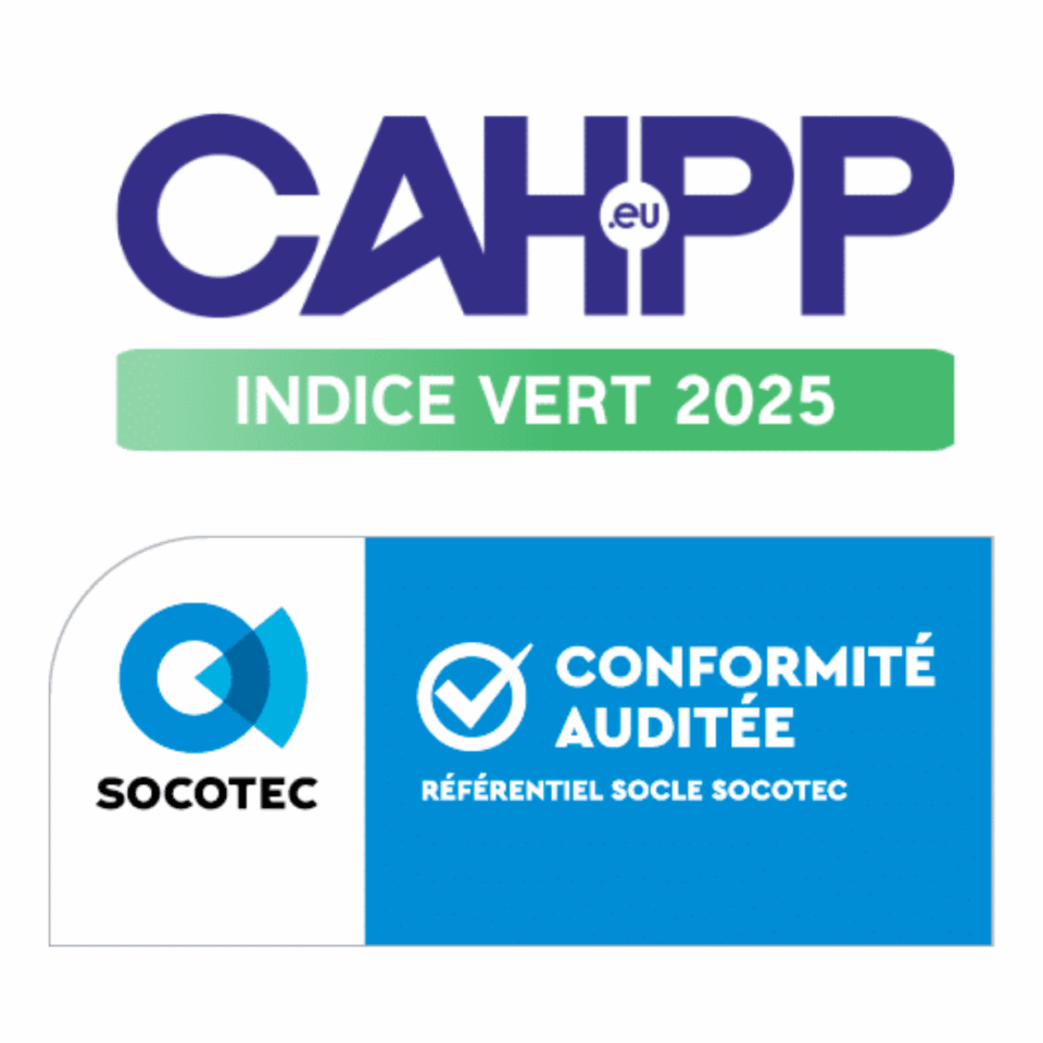 Sticker Carré Merci Moderne Minimaliste Élégant Beige Noir Blanc Newsletter : L’Indice vert labellisé « conformité auditée SOCOTEC »